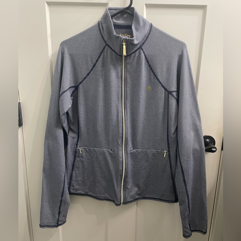 NWOT Lilly Pulitzer Kapti Luxletic Strie Full Zip Jacket in Navy and White Sz L - Picture 4 of 9